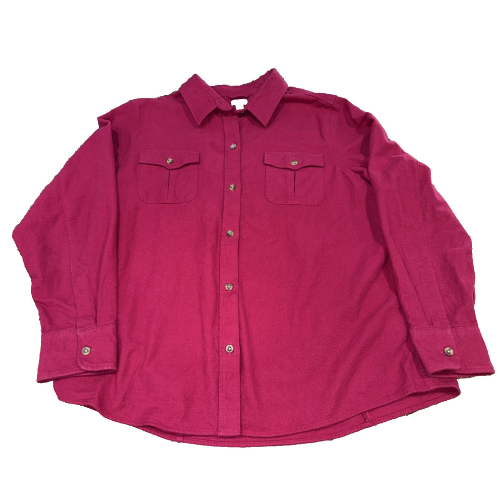 L.L.Bean Magenta Pink Button Up Shirt XL 100% Cotton Flap Pockets
